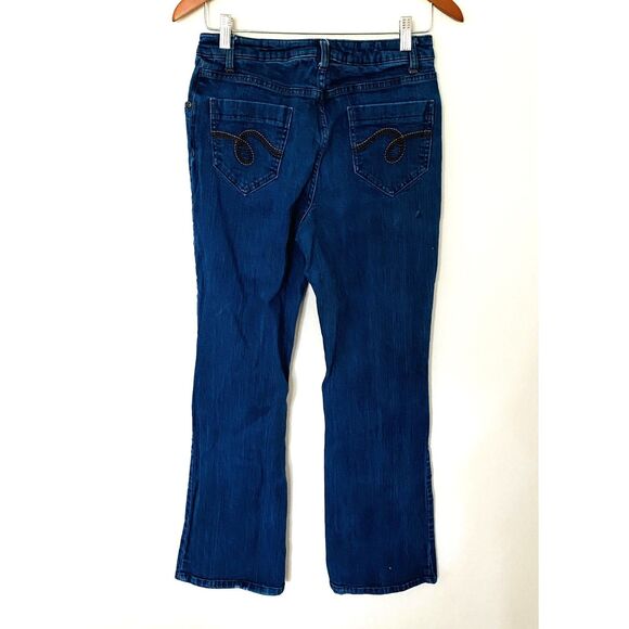 VTG Dungarees Smiths Jeans Denim Stretchy Embroidered Pants Made in Egypt Sz 8 - Picture 2 of 10